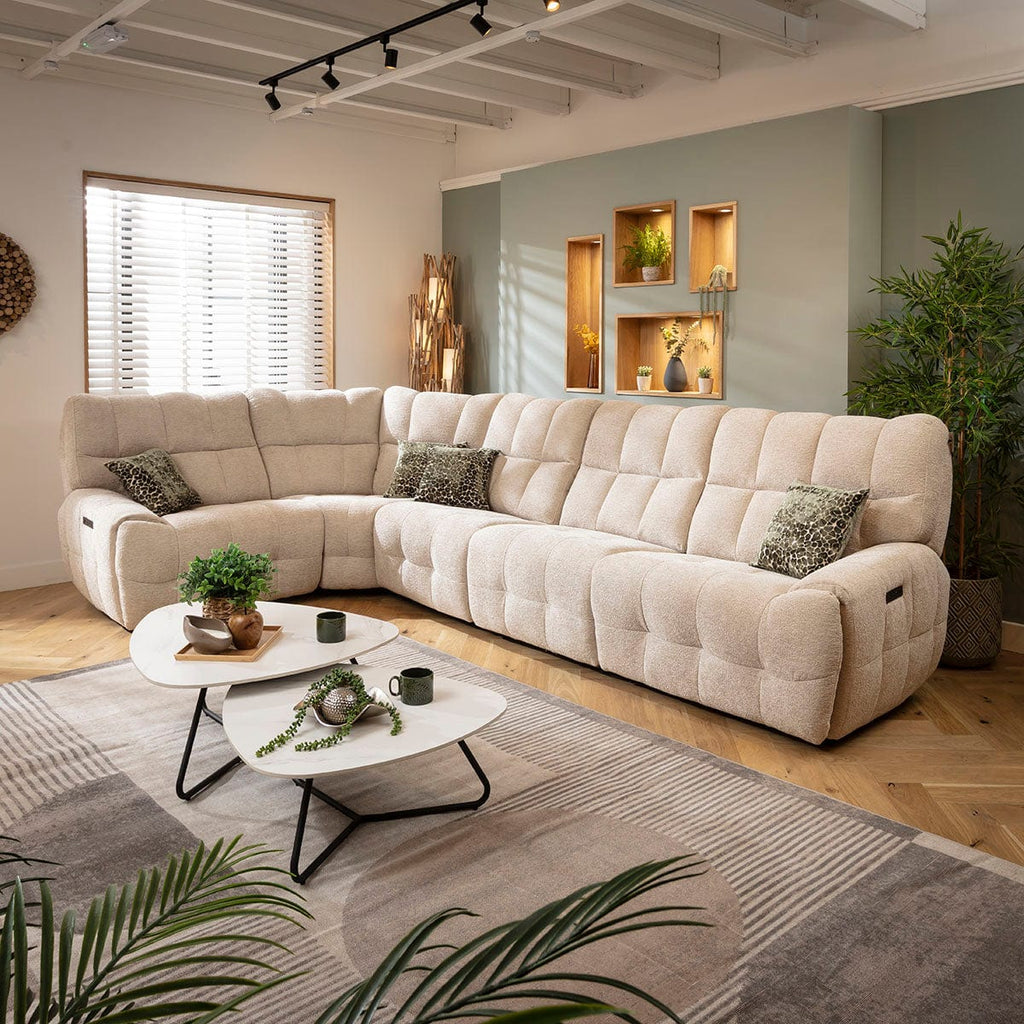 Luca 5 Seater Triple Recliner Corner Sofa Beige Chenille 380x220cm 8R1