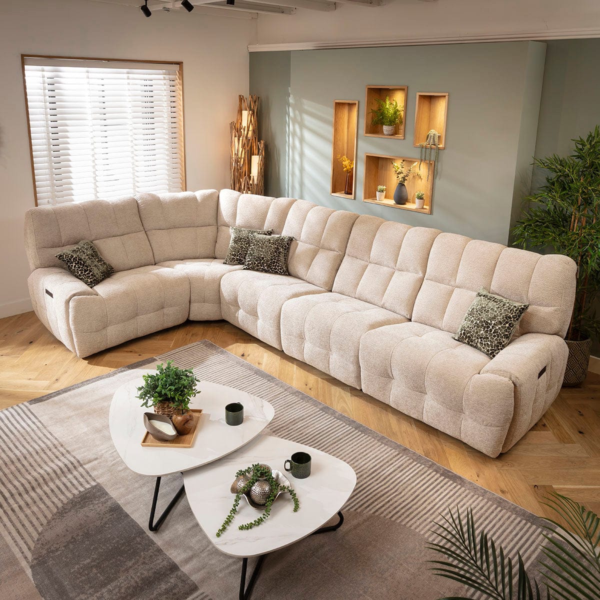 Luca 5 Seater Triple Recliner Corner Sofa Beige Chenille 380x220cm 8R1