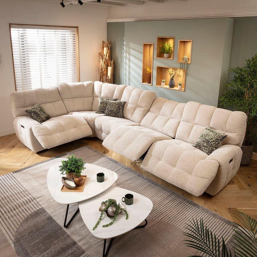 Luca 5 Seater Triple Recliner Corner Sofa Beige Chenille 380x220cm 8R1