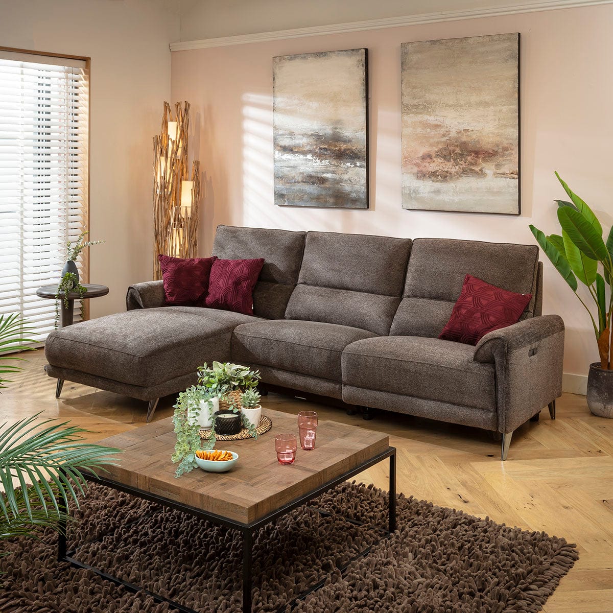 Merlin 3 Seater Electric Recliner Sofa with Left-Hand Chaise Bronze Charcoal 270x160cm