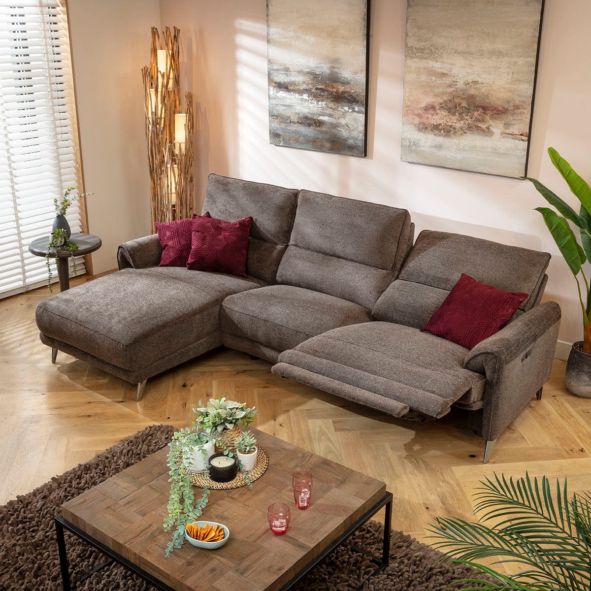 Merlin 3 Seater Electric Recliner Sofa with Left-Hand Chaise Bronze Charcoal 270x160cm