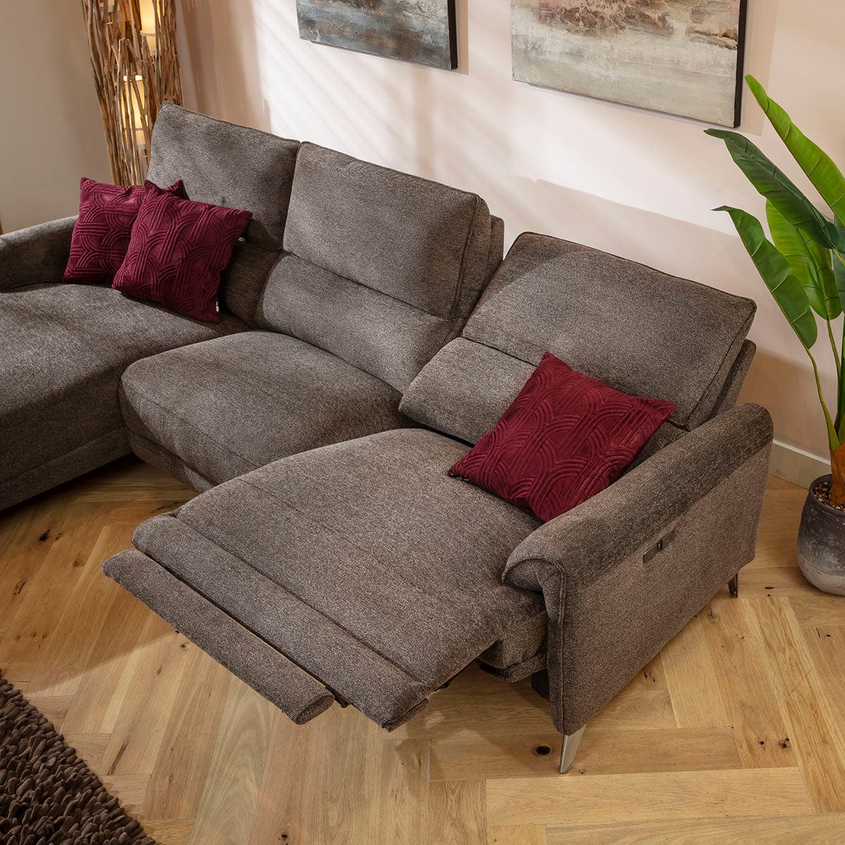 Merlin 3 Seater Electric Recliner Sofa with Left-Hand Chaise Bronze Charcoal 270x160cm