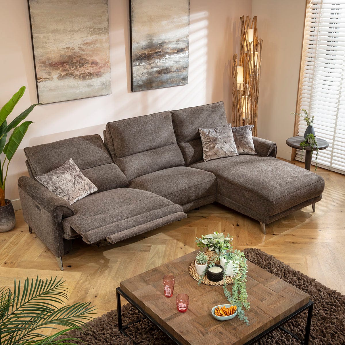 Merlin 3 Seater Electric Recliner Sofa with Right-Hand Chaise Bronze Charcoal 270x160cm