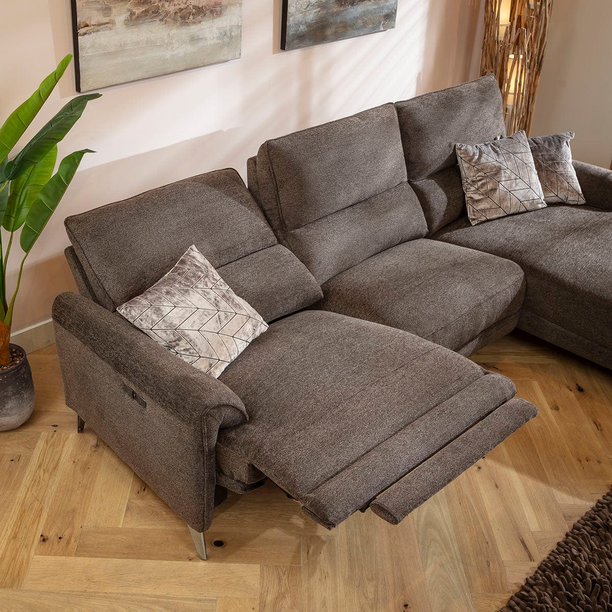 Merlin 3 Seater Electric Recliner Sofa with Right-Hand Chaise Bronze Charcoal 270x160cm