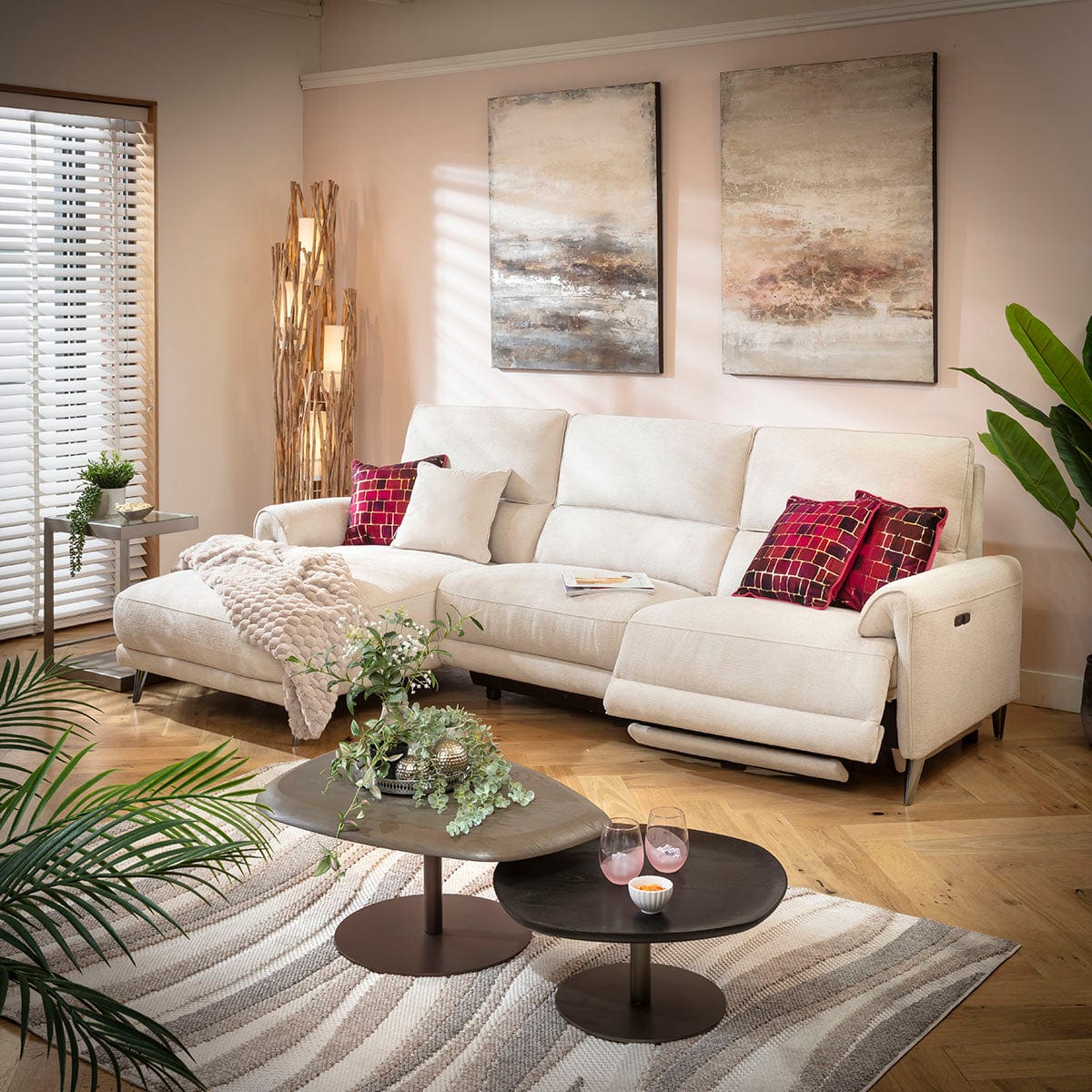 Merlin 3 Seater Electric Recliner Sofa with Left-Hand Chaise Cream 270x160cm