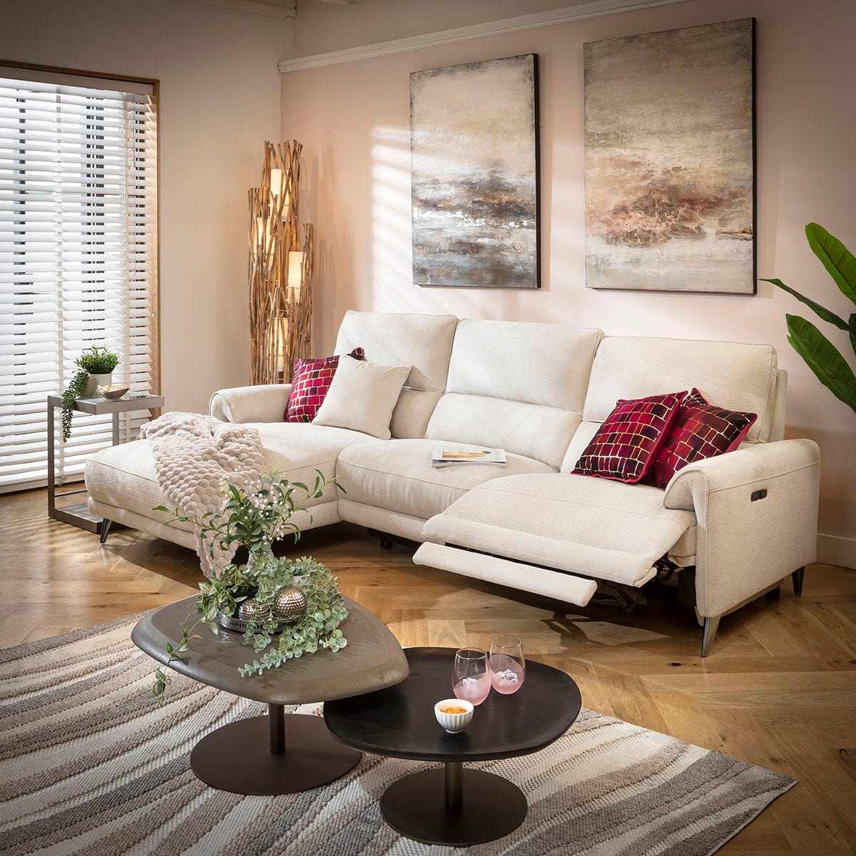 Merlin 3 Seater Electric Recliner Sofa with Left-Hand Chaise Cream 270x160cm