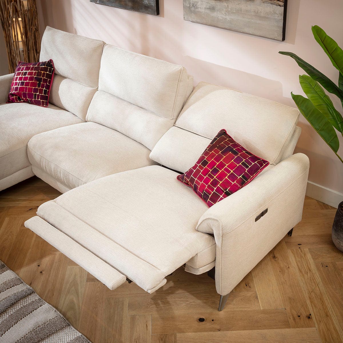 Merlin 3 Seater Electric Recliner Sofa with Left-Hand Chaise Cream 270x160cm