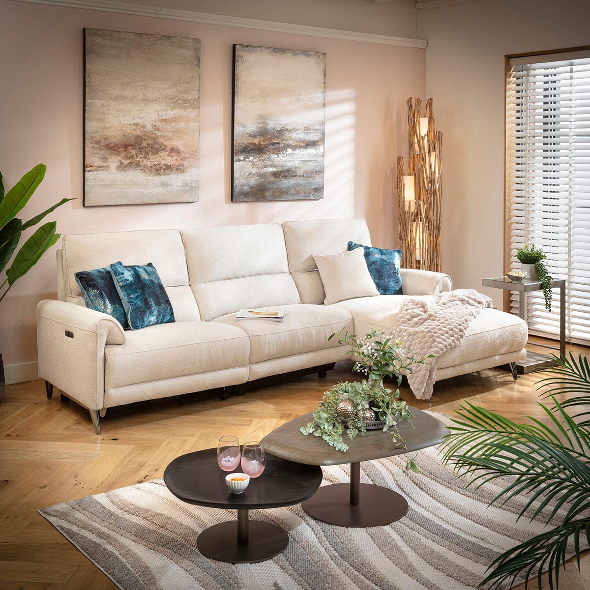 Merlin 3 Seater Electric Recliner Sofa with Right-Hand Chaise Cream 270x160cm