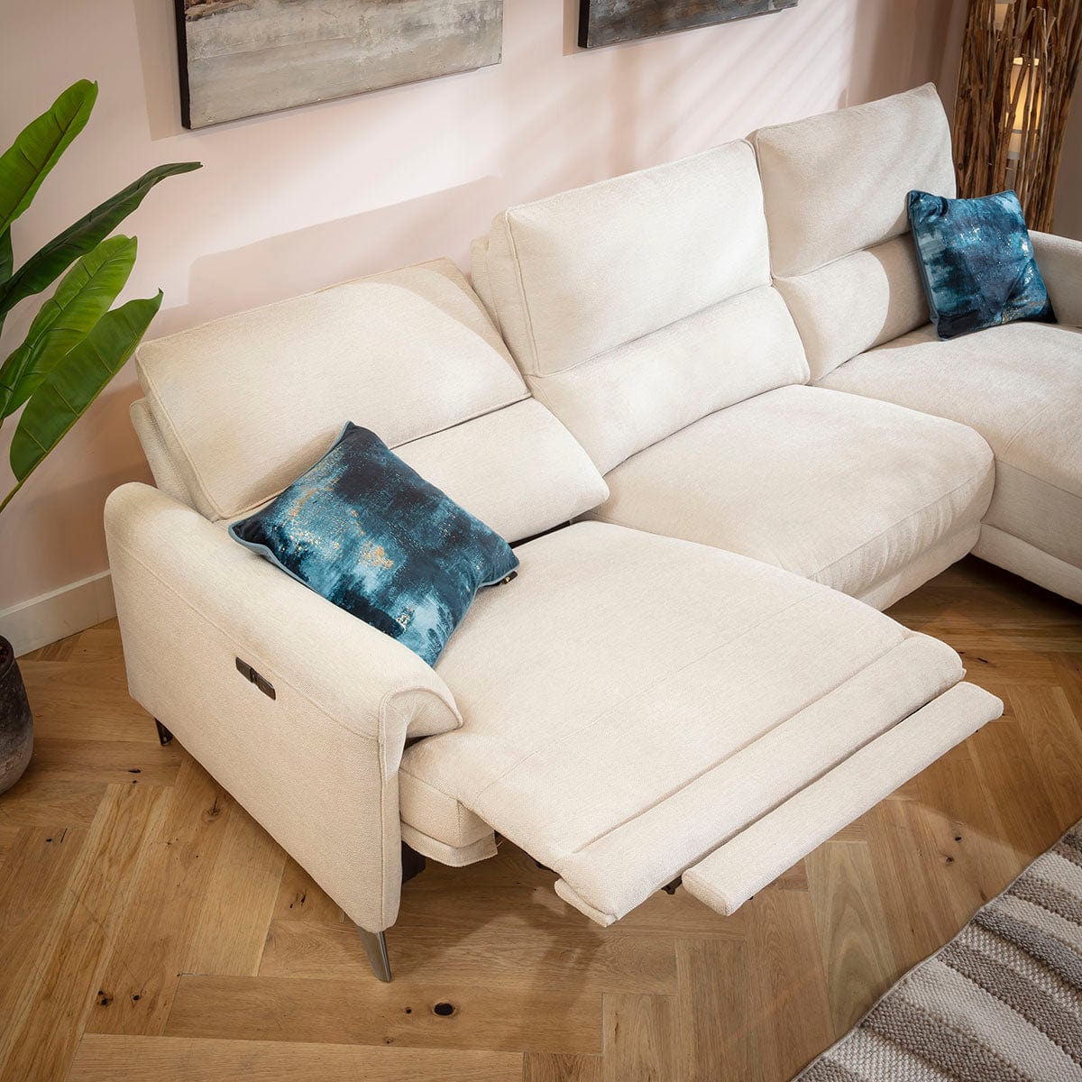 Merlin 3 Seater Electric Recliner Sofa with Right-Hand Chaise Cream 270x160cm