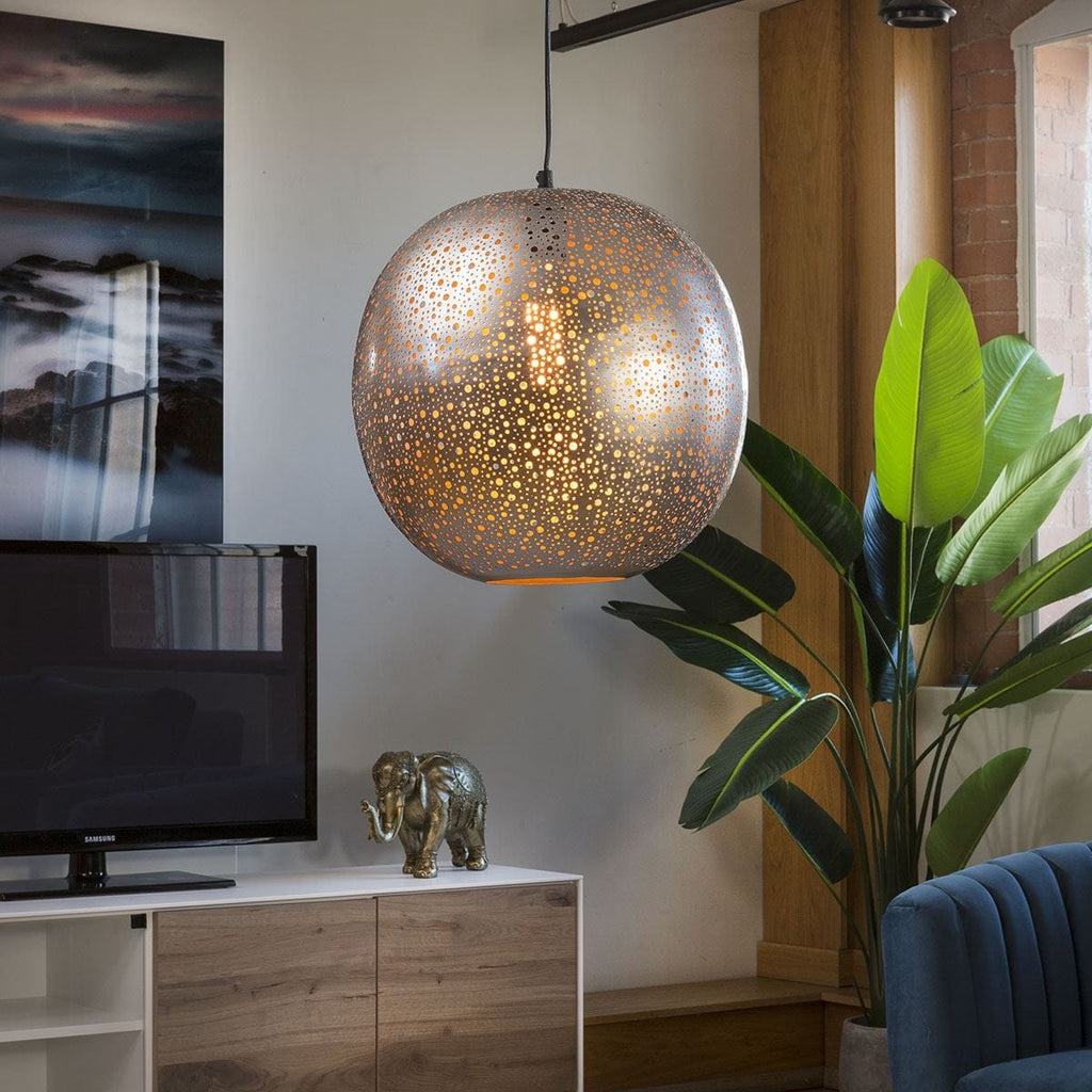 Elegant Unique Silver Gold Light Pendant Patterned Pressed Steel 340mm