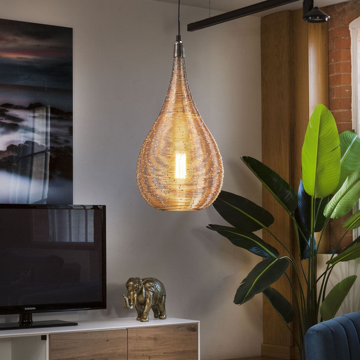 Elegant Unique Silver Nickle Light Pendant Wire Coil Medium 230 x 430