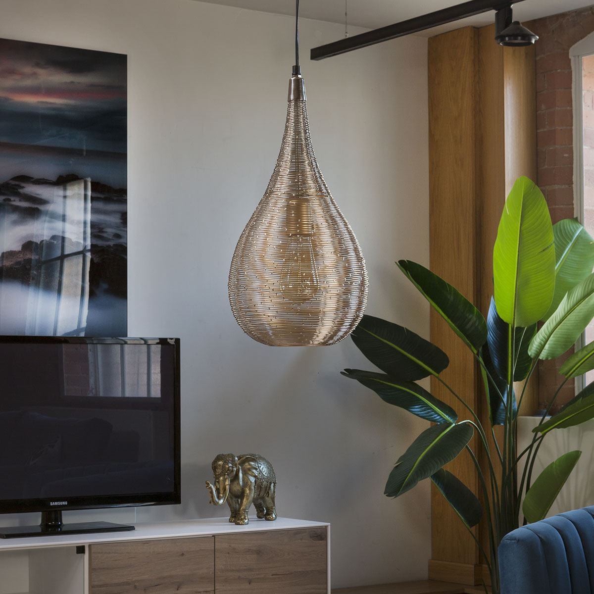 Elegant Unique Silver Nickle Light Pendant Wire Coil Medium 230 x 430