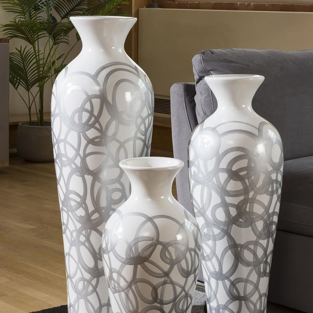 Etsa White Gloss Vase Silver Swirl ( Set of 3 ) 100cm, 80cm, 60cm