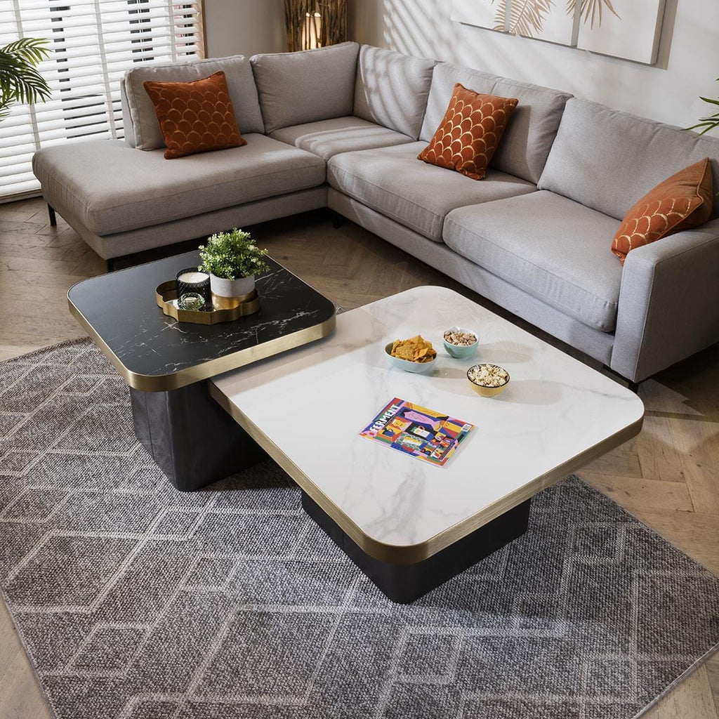 Tesoro Luxury Square Coffee Table Set White
