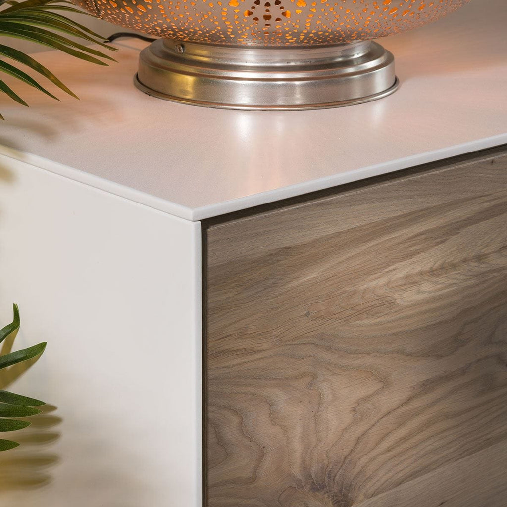 ExDisplay Luxury TV Cabinet / Low Sideboard White with Antique Oak Doors 2 Door