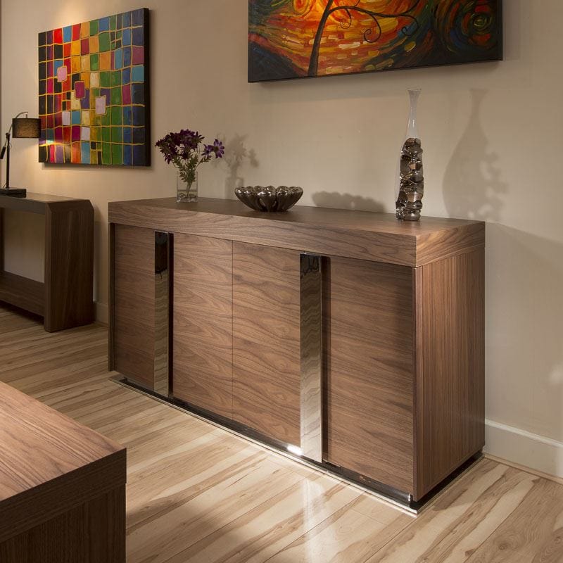 ExDisplay Modern Designer Walnut / Chrome Sideboard / Cabinet / Buffet 1.6mtr