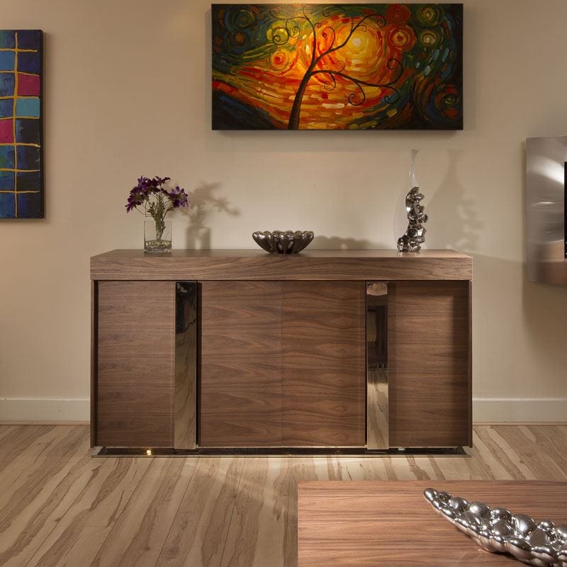 ExDisplay Modern Designer Walnut / Chrome Sideboard / Cabinet / Buffet 1.6mtr
