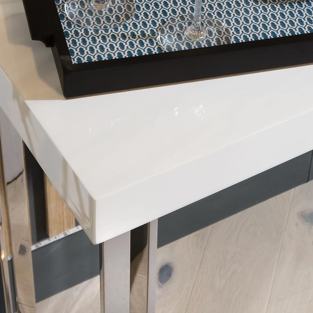 ExDisplay Quatropi Console Table 140cm White Gloss - Polished Metal Legs