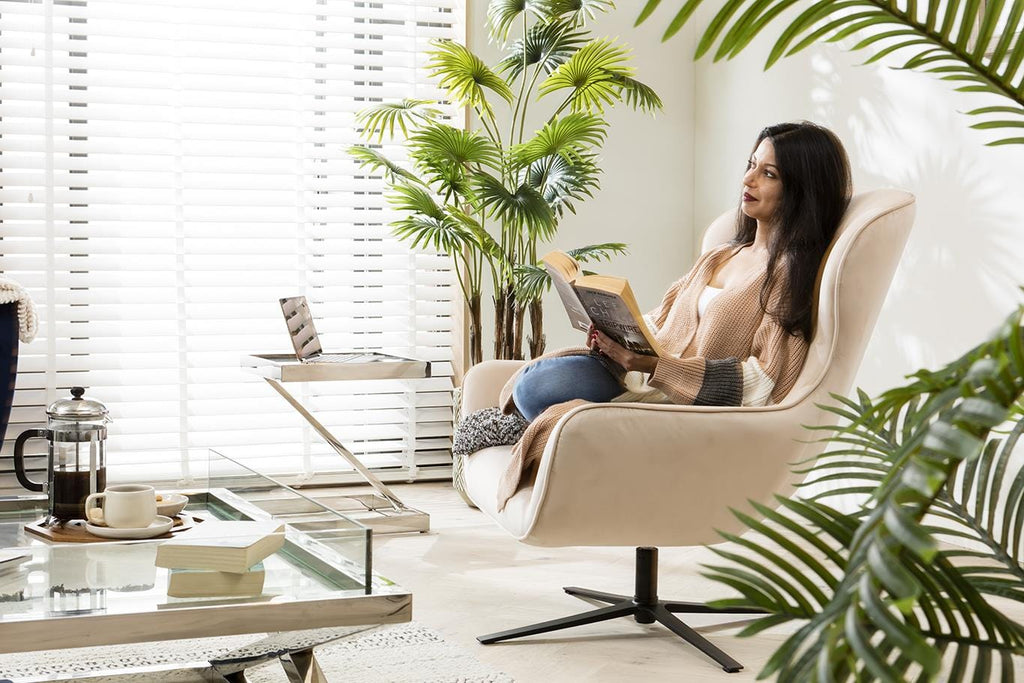 ExDisplay Quatropi Swivel Armchair Wingback Charcoal Grey Fabric & Black Metal Legs