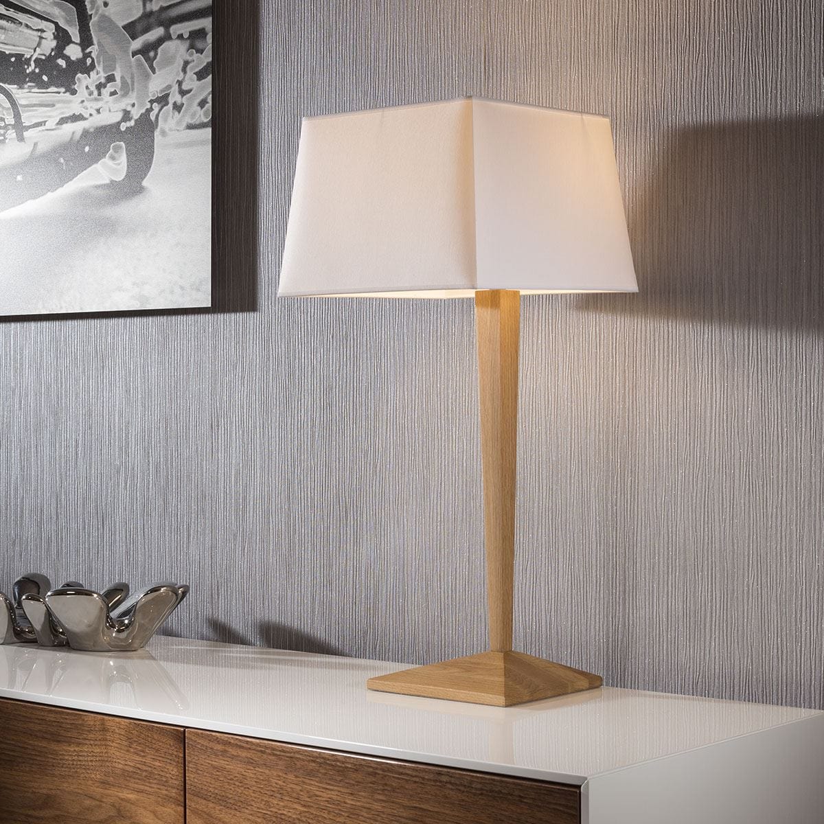 ExDisplay Stylish Elegant Modern Wooden side table lamp/light white shade tetra