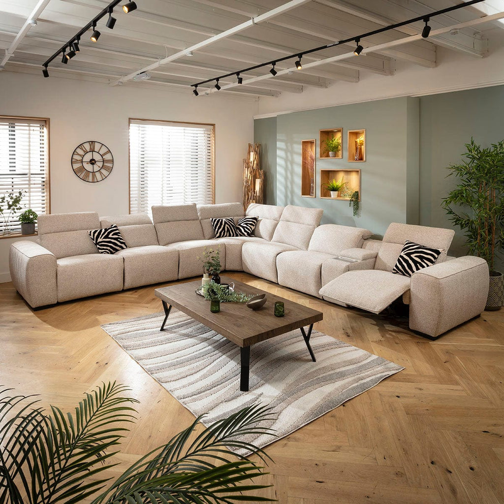 Lola Extra Large 7 Seater Recliner Corner Sofa & Console Beige 405x372cm 17C1