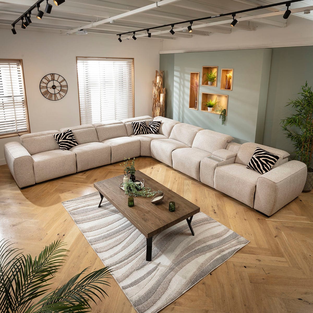 Lola Extra Large 7 Seater Recliner Corner Sofa & Console Beige 405x372cm 17C1