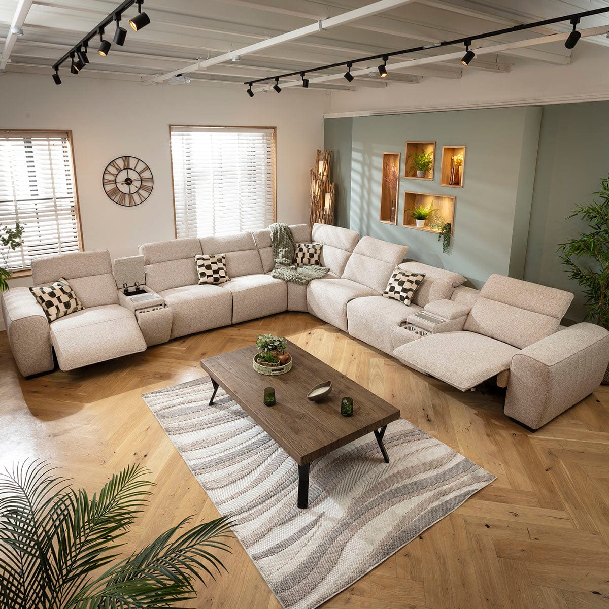 Lola Extra Large 7 Seater Recliner Corner Sofa & Consoles Beige 405x405cm 17C2