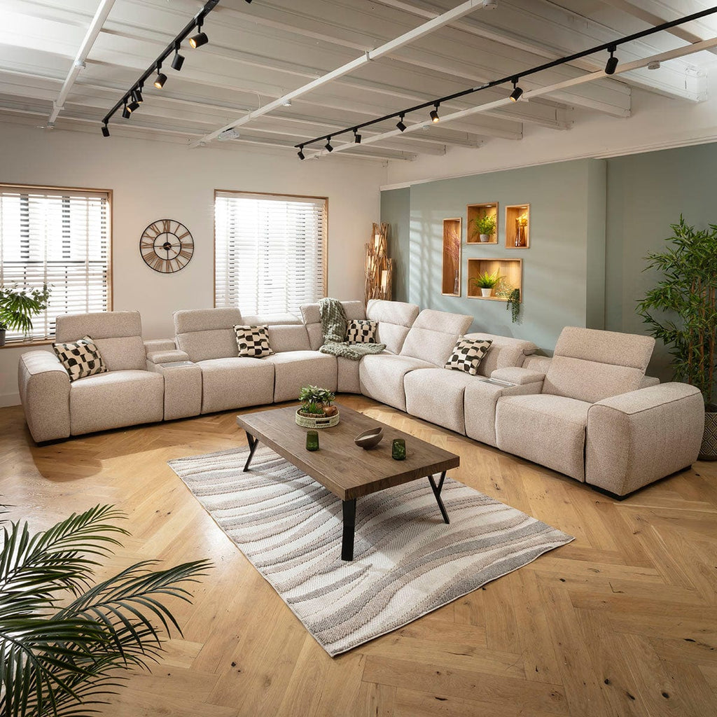 Lola Extra Large 7 Seater Recliner Corner Sofa & Consoles Beige 405x405cm 17C2