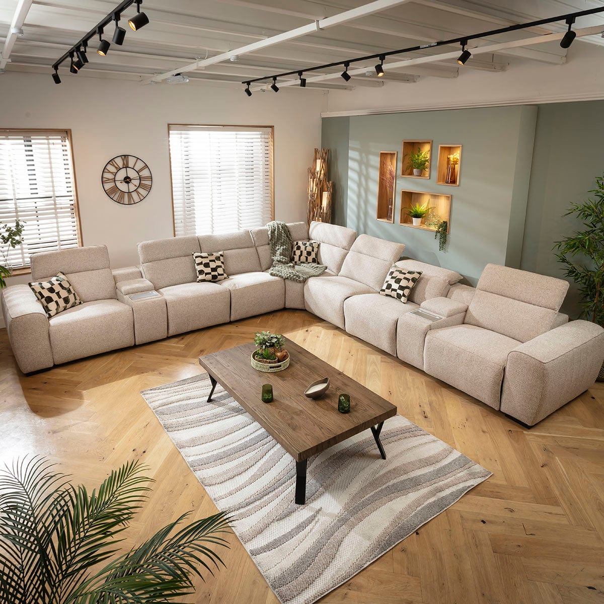 Lola Extra Large 7 Seater Recliner Corner Sofa & Consoles Beige 405x405cm 17C2