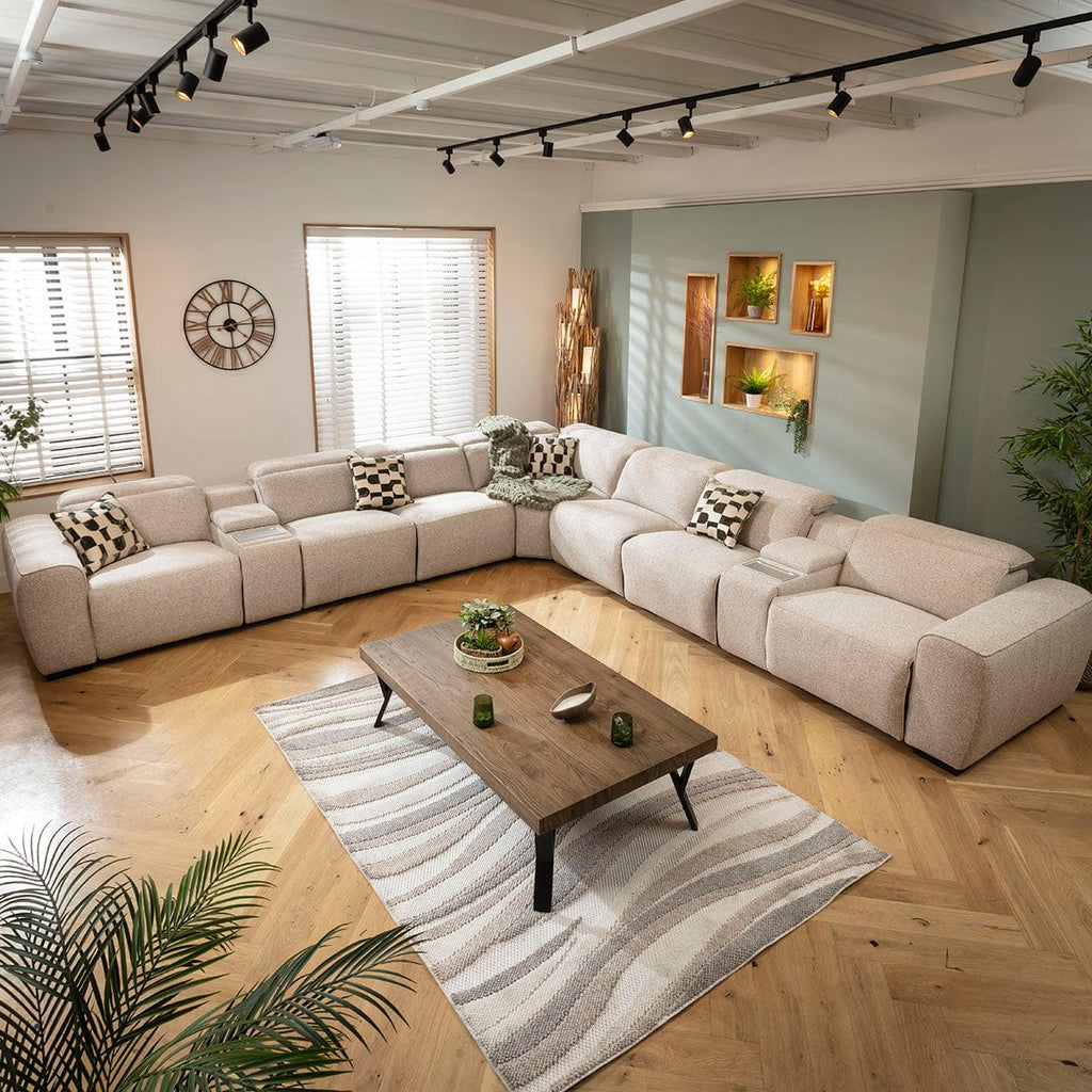 Lola Extra Large 7 Seater Recliner Corner Sofa & Consoles Beige 405x405cm 17C2