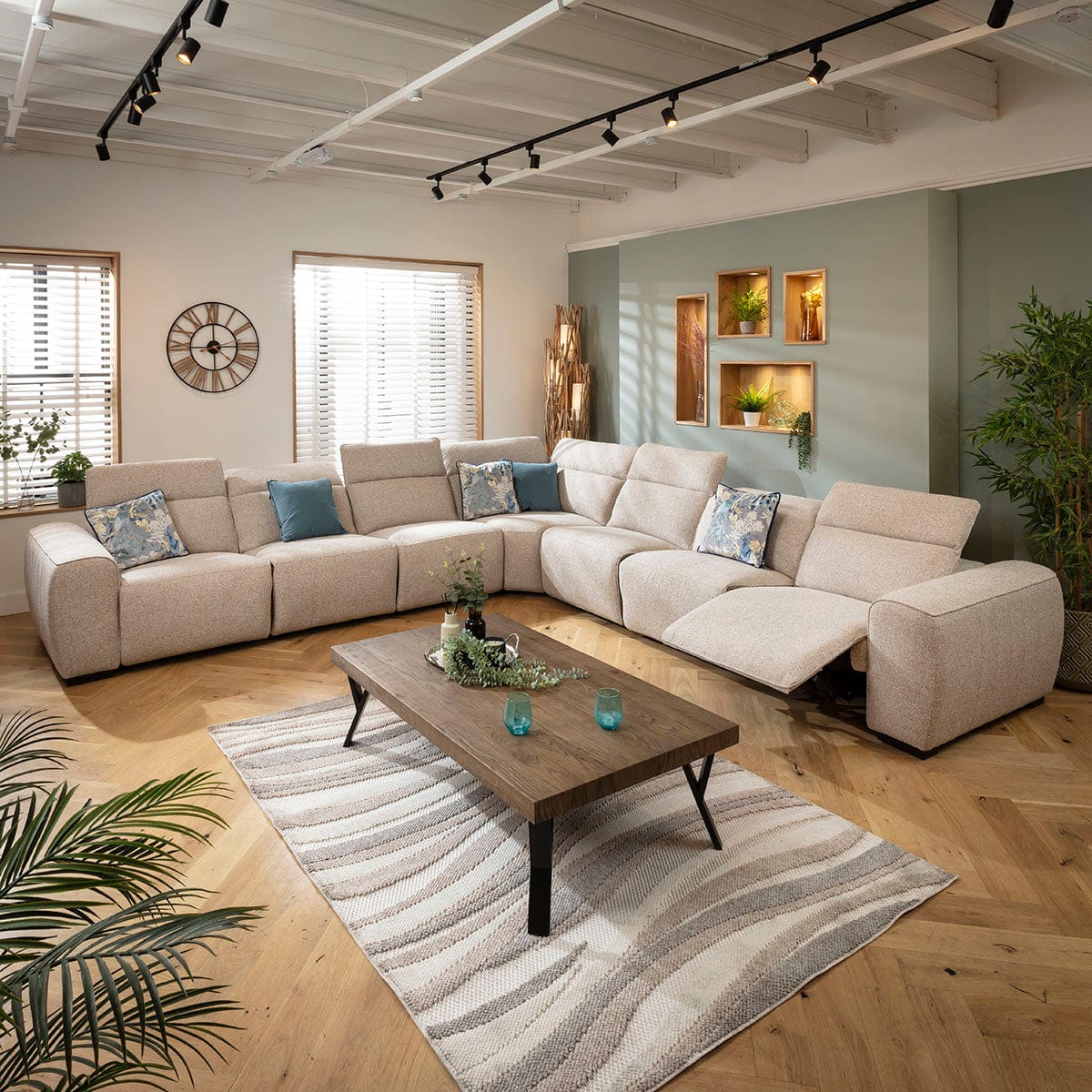 Lola Extra Large 7 Seater Recliner Corner Sofa Beige 372x372cm 17