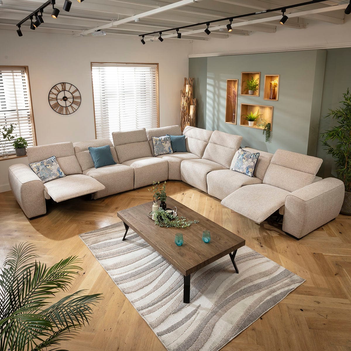 Lola Extra Large 7 Seater Recliner Corner Sofa Beige 372x372cm 17