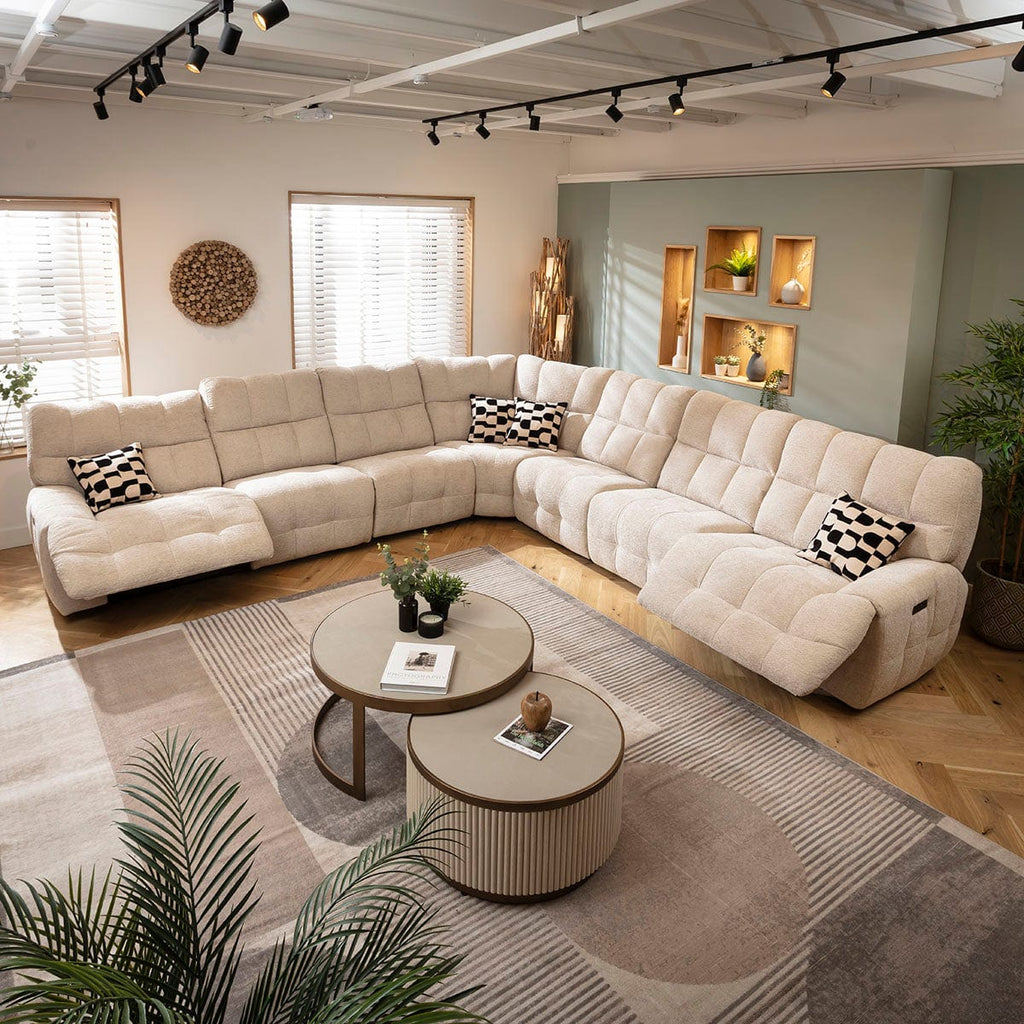 Luca Extra Large 7 Seater Quad Recliner Corner Sofa Beige Chenille 380x380cm 17R2