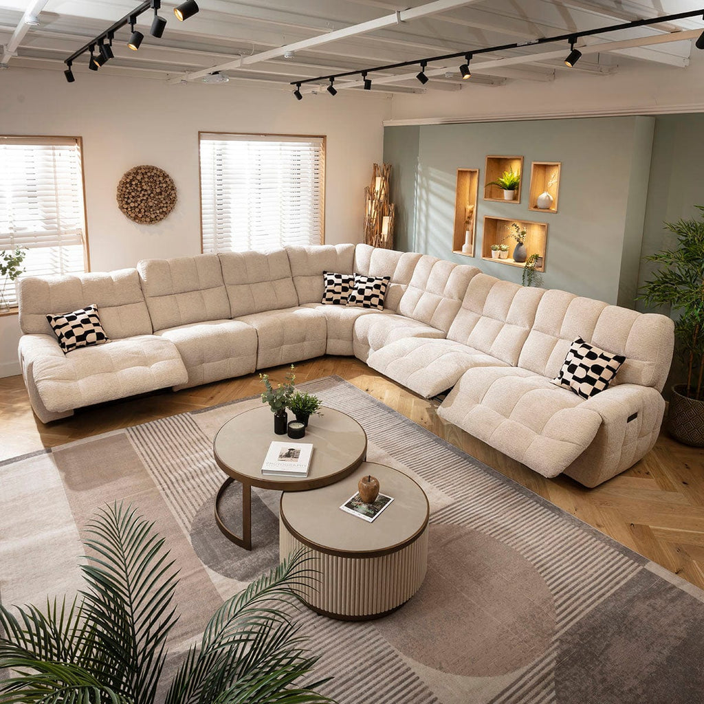 Luca Extra Large 7 Seater Triple Recliner Corner Sofa Beige Chenille 380x380cm 17R1