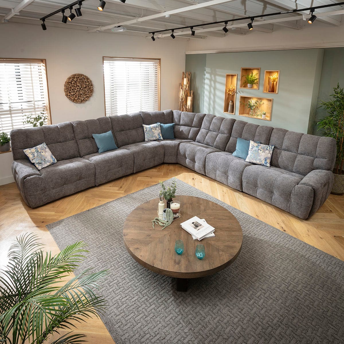 Luca Extra Large 7 Seater Quad Recliner Corner Sofa Charcoal Chenille 380x380cm 17R2