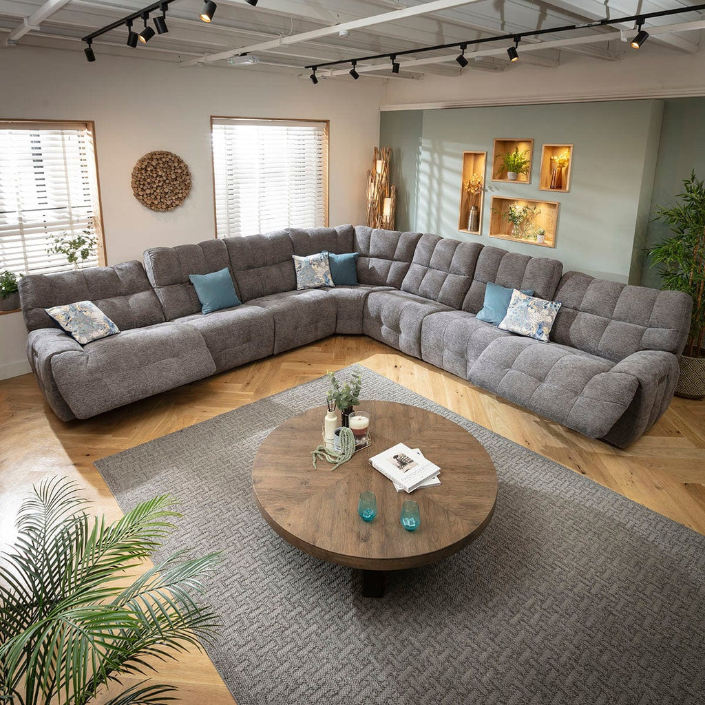 Luca Extra Large 7 Seater Triple Recliner Corner Sofa Charcoal Chenille 380x380cm 17R1