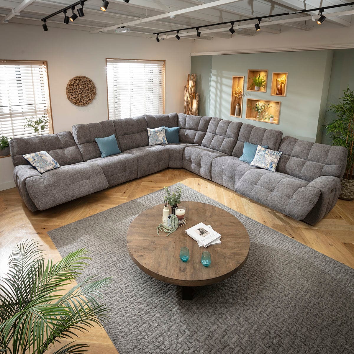 Luca Extra Large 7 Seater Triple Recliner Corner Sofa Charcoal Chenille 380x380cm 17R1