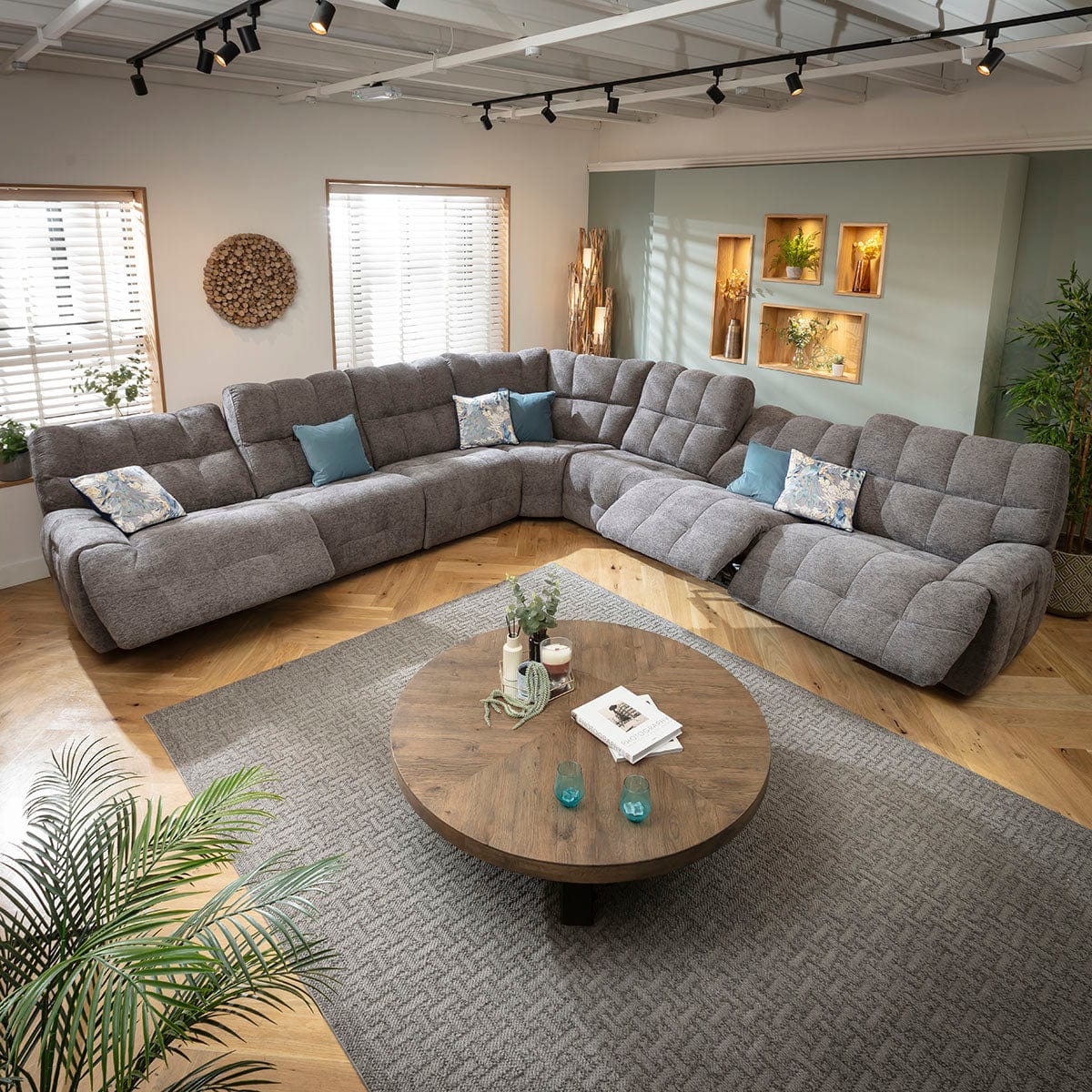 Luca Extra Large 7 Seater Quad Recliner Corner Sofa Charcoal Chenille 380x380cm 17R2