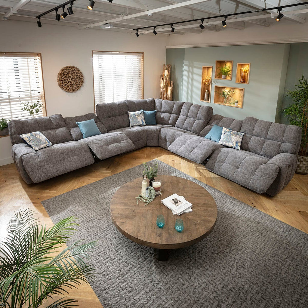Luca Extra Large 7 Seater Quad Recliner Corner Sofa Charcoal Chenille 380x380cm 17R2