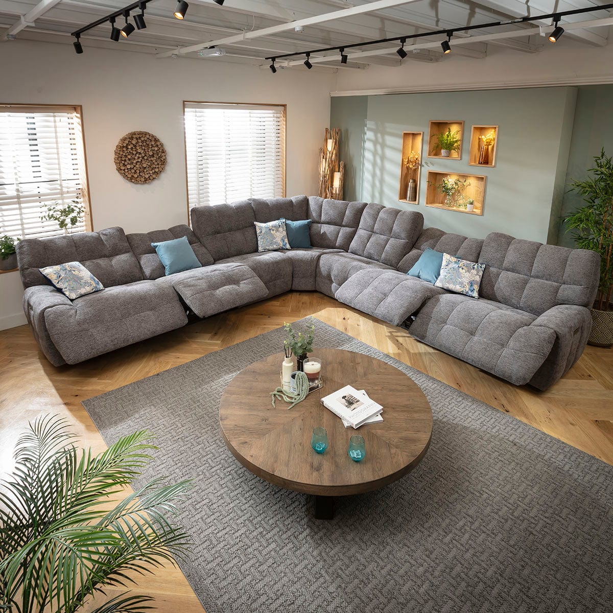 Luca Extra Large 7 Seater Quad Recliner Corner Sofa Charcoal Chenille 380x380cm 17R2