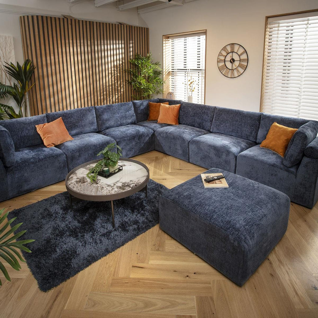 Martha 8 Seater Corner Sofa Blue Chenille 348x348cm 17