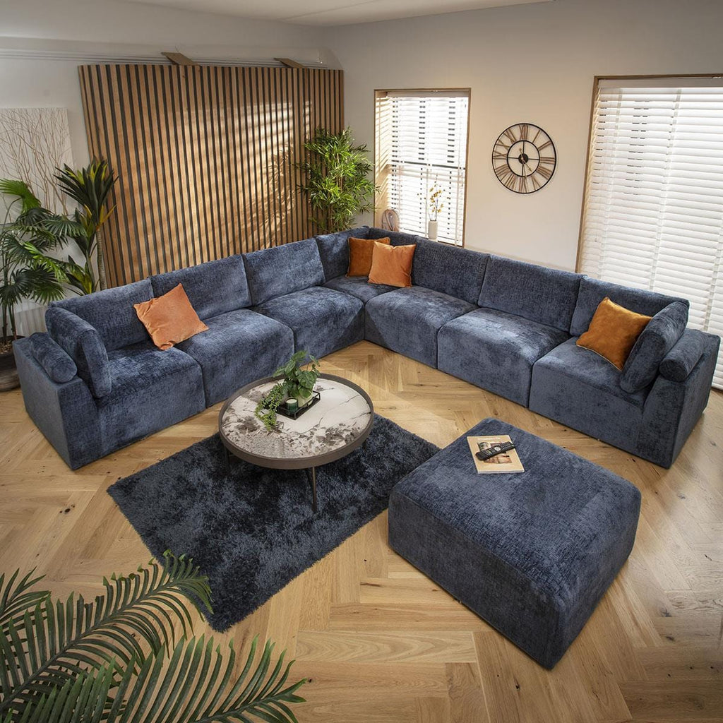 Martha 8 Seater Corner Sofa Blue Chenille 348x348cm 17