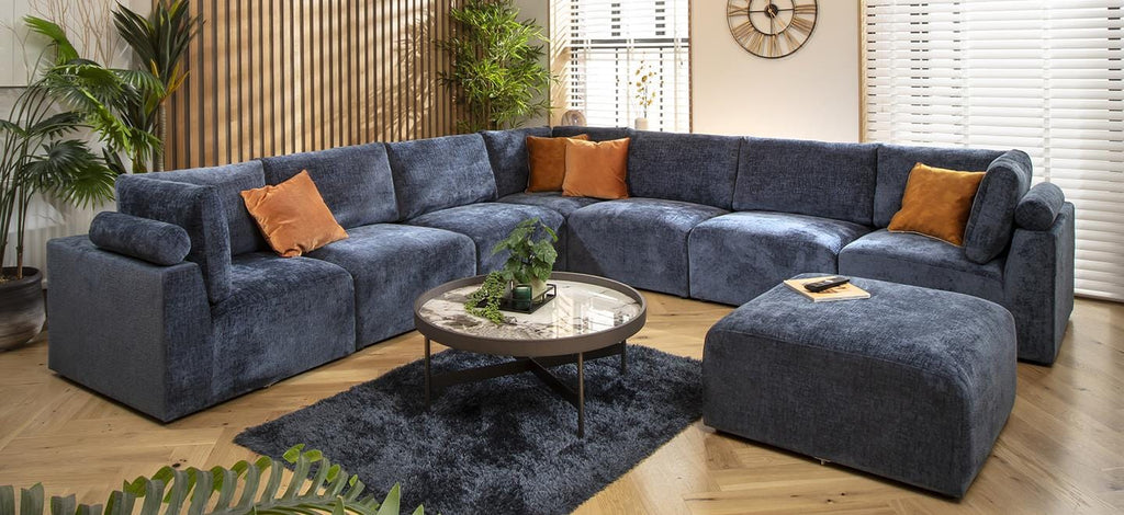 Martha 8 Seater Corner Sofa Blue Chenille 348x348cm 17