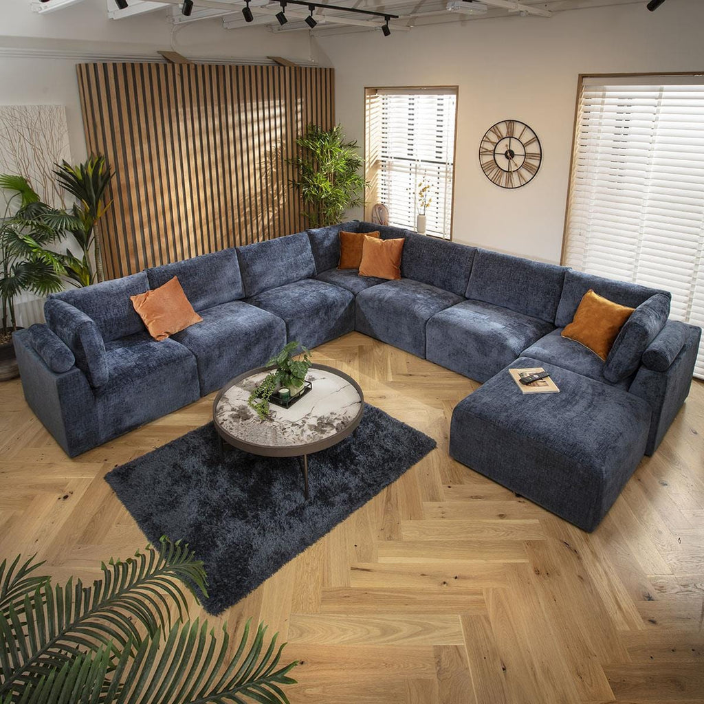 Martha 8 Seater Corner Sofa Blue Chenille 348x348cm 17