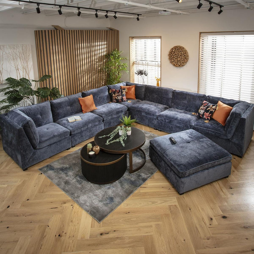 Anni 8 Seater Corner Sofa Blue Chenille 366x366cm 17