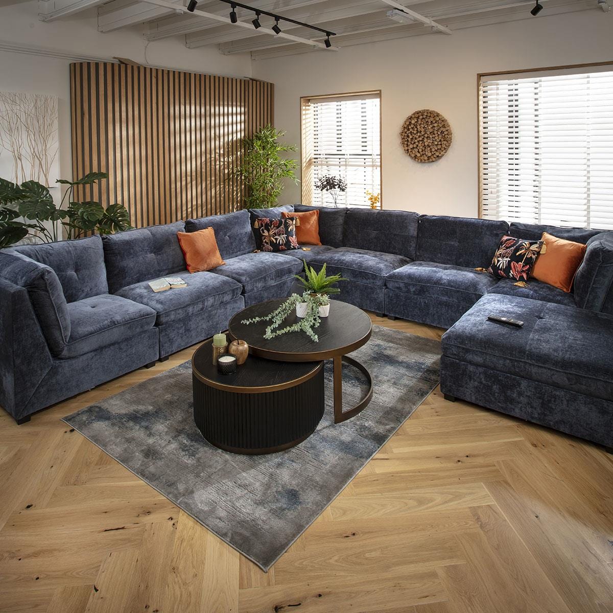 Anni 8 Seater Corner Sofa Blue Chenille 366x366cm 17