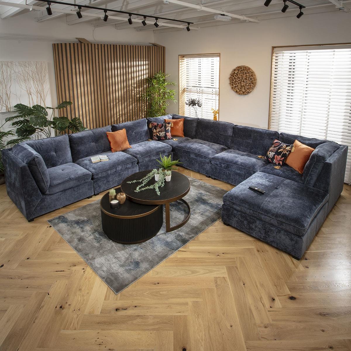 Anni 8 Seater Corner Sofa Blue Chenille 366x366cm 17