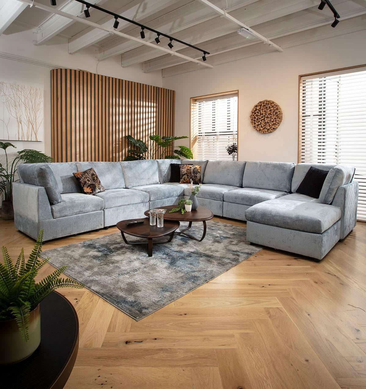 Sully 8 Seater Corner Sofa Blue Chenille 320x320cm 17