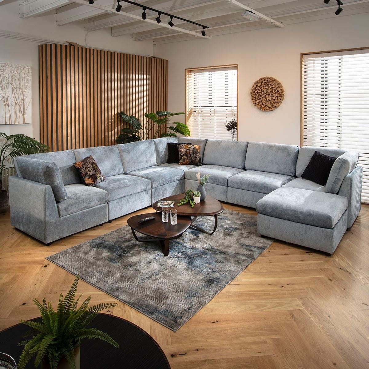 Sully 8 Seater Corner Sofa Blue Chenille 320x320cm 17