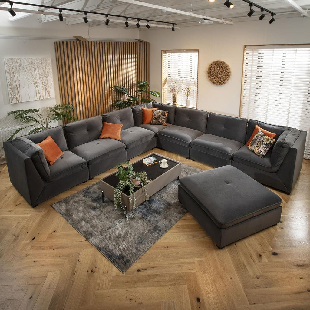 Anni 8 Seater Corner Sofa Grey Velvet 366x366cm 17